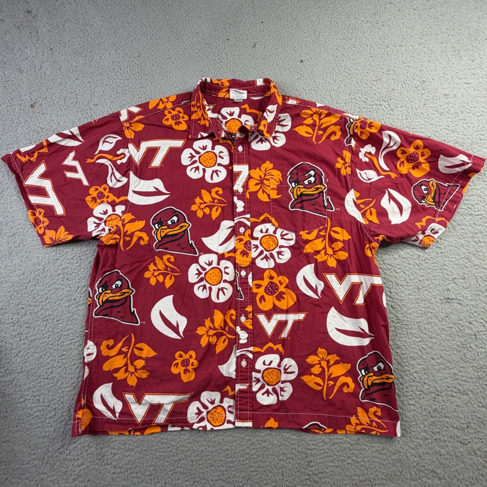 Virginia Tech Hokies Hawaiian Shirt Mens XXL Wes and Willy Maroon Floral Cotton